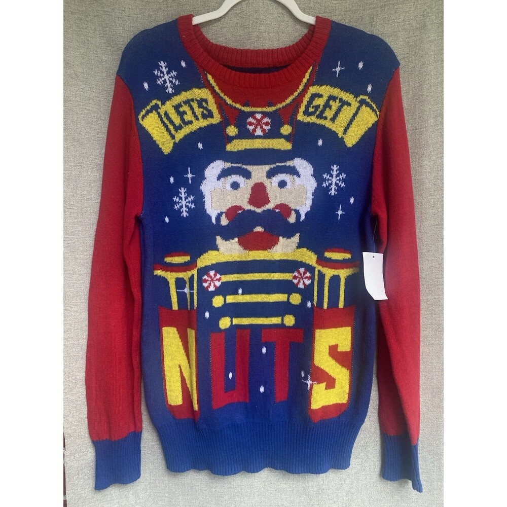 Christmas Sweater Med Lets Get Nuts Nutcracker Holiday Knit Colorful Ugly NWT